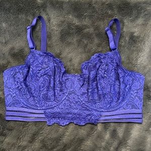 Smart and Sexy Lace Unlined Underwire Longline Bra SA1068 - 34DD - navy blue.